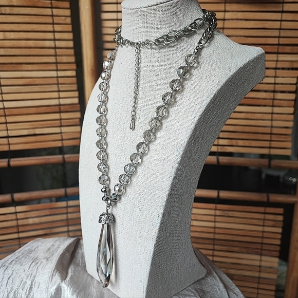 Emerald Green Elongated Faceted Glass Crystal Stone Sterling Silver 925 Pendant - Picture 14 of 15